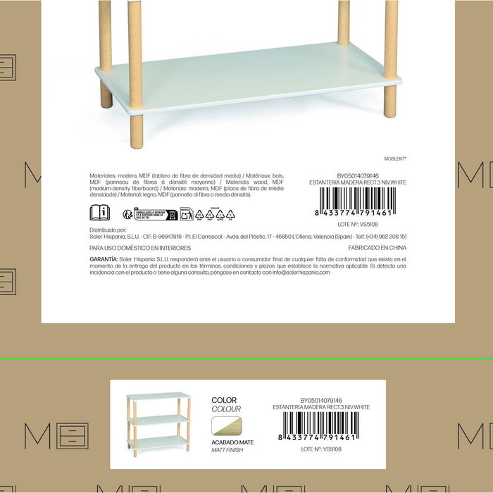MobleKit Étagère Blanc Bois 80 x 35 x 75 cm MobleKit Étagère Blanc Bois 80 x 35 x 75 cm