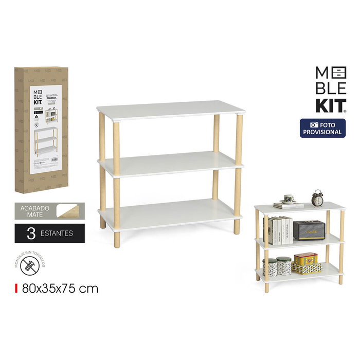 MobleKit Étagère Blanc Bois 80 x 35 x 75 cm MobleKit Étagère Blanc Bois 80 x 35 x 75 cm