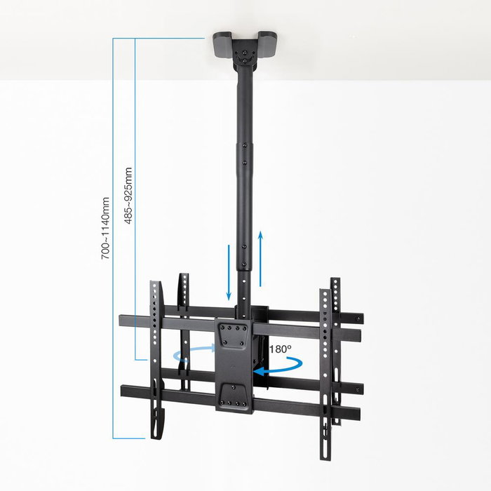 Tooq LPCE2286TSLI-B Support Plafond Double pour 2 TV 43"-86" VESA 200x200 à 600x400, Inclinable, Rotation, Noir