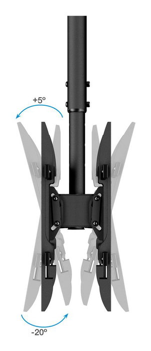Tooq LPCE2286TSLI-B Support Plafond Double pour 2 TV 43"-86" VESA 200x200 à 600x400, Inclinable, Rotation, Noir