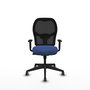 Chaise Alocén Synchro 3 positions tissu Bleu foncé Maille Noir Base pyramidale noire Accoudoir 1D Sans appui-tête Roulettes 65mm pour moquette
