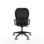 Chaise Alocén Synchro 3 positions tissu Bleu foncé Maille Noir Base pyramidale noire Accoudoir 1D Sans appui-tête Roulettes 65mm pour moquette