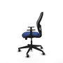 Chaise Alocén Synchro 3 positions tissu Bleu foncé Maille Noir Base pyramidale noire Accoudoir 1D Sans appui-tête Roulettes 65mm pour moquette