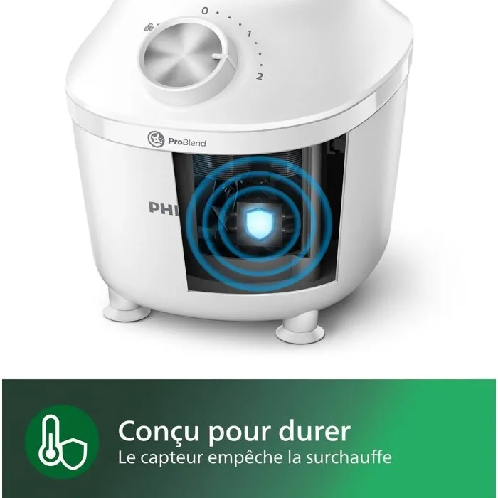 Philips HR2291/20 Blender Mixeur 600 W - Bol 2 L - Hachoir Inclus - Fonction Pulse - Blanc - Série 3000 avec Système ProBlend et Application HomeID