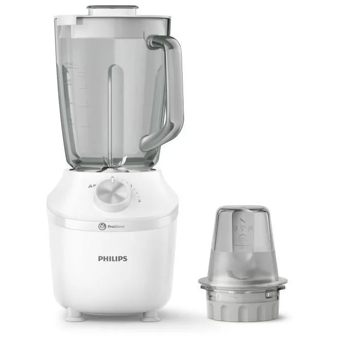 Philips HR2291/20 Blender Mixeur 600 W - Bol 2 L - Hachoir Inclus - Fonction Pulse - Blanc - Série 3000 avec Système ProBlend et Application HomeID