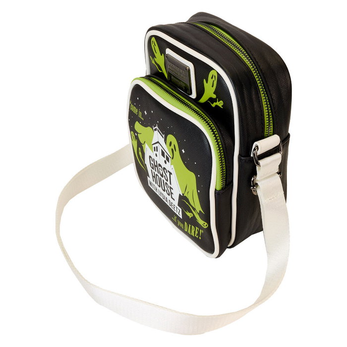 Loungefly Sac bandoulière Ghost House Beetlejuice 2 en cuir vegan avec compartiment à fermeture et détails brillants, réglable