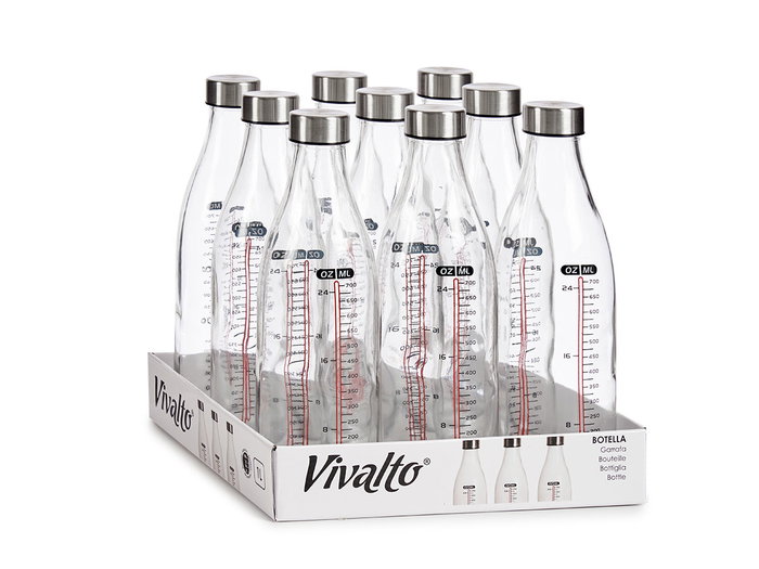 Vivalto Bouteille Doseuse avec Bouchon Acier 1L Cristal Transparent 8x8cm (Set de 18) Vivalto Bouteille Doseuse avec Bouchon Acier 1L Cristal Transparent 8x8cm (Set de 18)