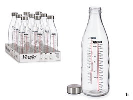 Vivalto Bouteille Doseuse avec Bouchon Acier 1L Cristal Transparent 8x8cm (Set de 18)