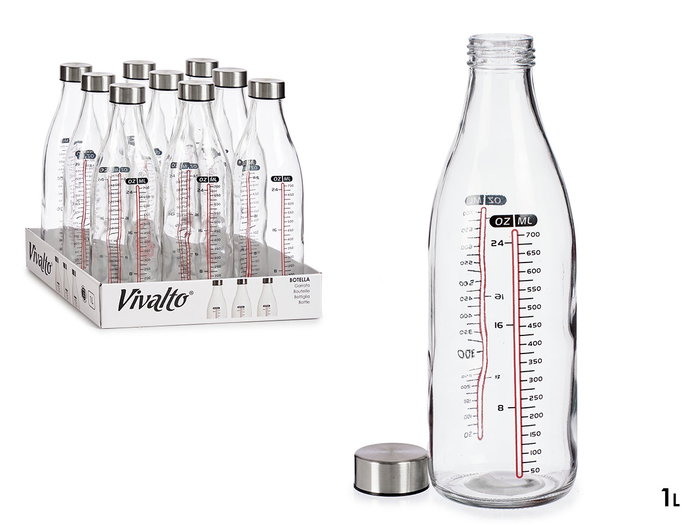 Vivalto Bouteille Doseuse avec Bouchon Acier 1L Cristal Transparent 8x8cm (Set de 18) Vivalto Bouteille Doseuse avec Bouchon Acier 1L Cristal Transparent 8x8cm (Set de 18)