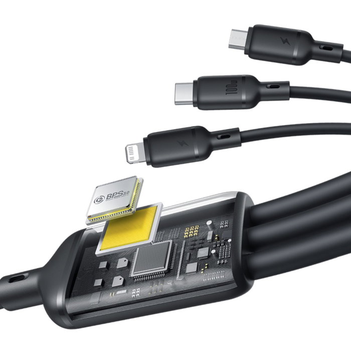 Baseus Rapid Series Câble de charge 3-en-1 USB-A 100W 1,5m, noir