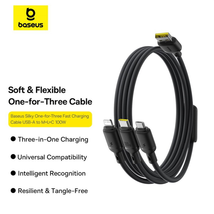 Baseus Rapid Series Câble de charge 3-en-1 USB-A 100W 1,5m, noir