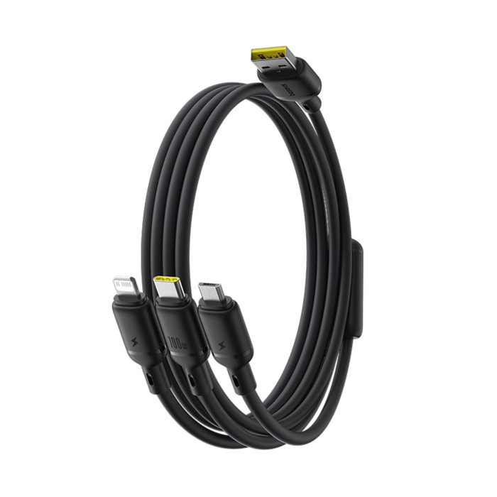 Baseus Rapid Series Câble de charge 3-en-1 USB-A 100W 1,5m, noir