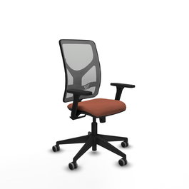 Chaise Motilla Synchro 3 positions tissu Marron Maille Gris Base pyramidale noire Accoudoir 3D Sans appui-tête Roulettes 65mm pour moquette