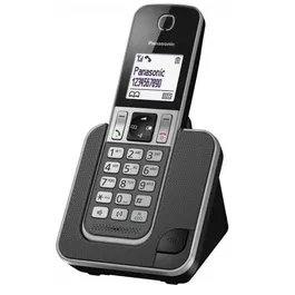 Panasonic KX-TGD310FRG Téléphone DECT sans fil noir avec écran LCD, répondeur intégré, identification de l'appelant et fonction mains libres
