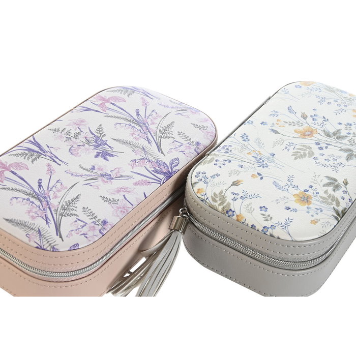 Boîte à bijoux DKD Home Decor Blanc Gris Lila Rose clair Polyuréthane Miroir 18,5 x 10 x 5 cm (2 Unités)
