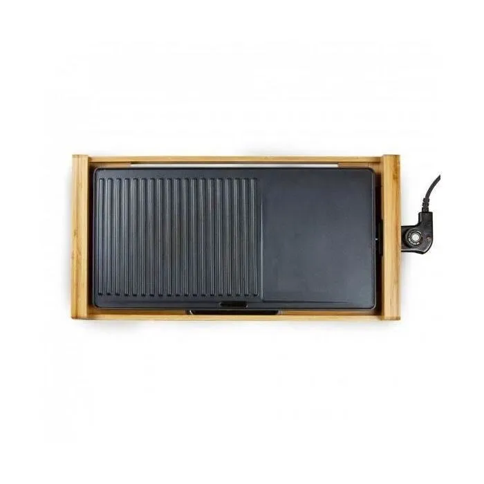 Domo Plancha Teppanyaki Bamboo 60 cm DO8311TP - 2200 W, Plaque amovible en aluminium, Surface double grill/plate, Thermostat réglable, Bac de réception