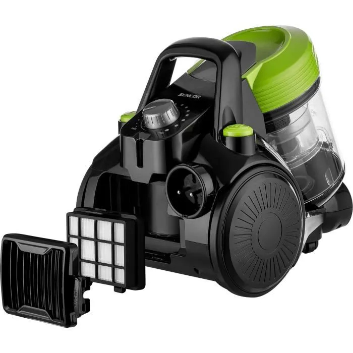Sencor SVC 1025GR - Aspirateur traîneau sans sac 700 W, filtre HEPA H13, 78 dB, 2 L, rayon d'action 8 m, Noir/Vert