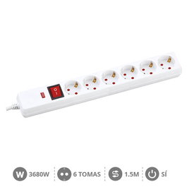 GSC Evolution Multiprise 6 Prises avec Protection, Interrupteur, 1,5m Blanc