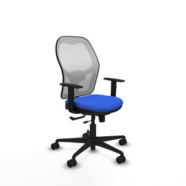 Chaise Jorquera Synchrone/Traslack tissu Bleu Maille Blanc Base en nylon noir Accoudoir 1D Sans appui-tête Roulettes 65mm nylon