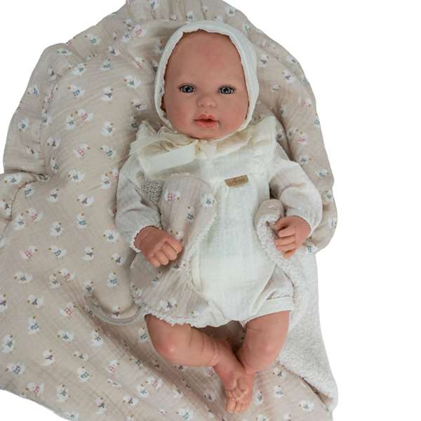 Muñecas Arias Reborn Camila - Poupée Reborn Arias 45 cm beige avec couverture et doudou, en espagnol Muñecas Arias Reborn Camila - Poupée Reborn Arias 45 cm beige avec couverture et doudou, en espagnol