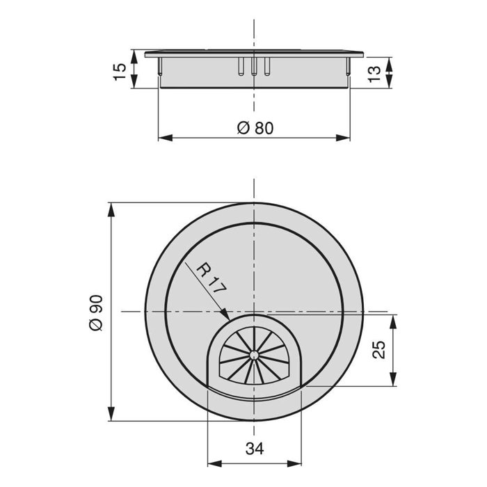 Emuca Lot de 7 passe-câbles circulaires Ø 80 mm, Zamak Chromé Emuca Lot de 7 passe-câbles circulaires Ø 80 mm, Zamak Chromé