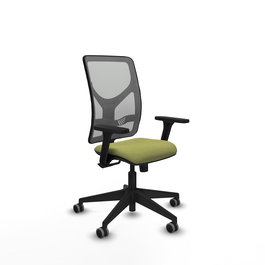 Chaise Motilla Synchro 3 positions tissu Vert olive Maille Gris Base pyramidale noire Accoudoir 3D Sans appui-tête Roulettes 65mm pour moquette