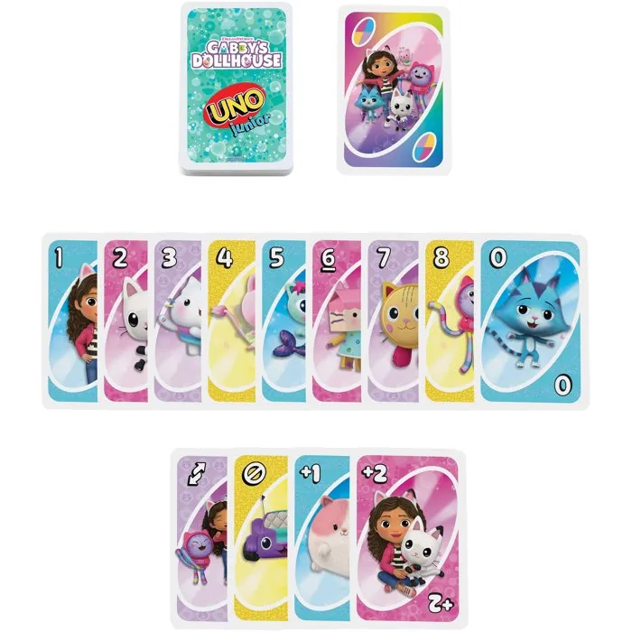 Uno JLH17 - Jeu de cartes Junior Gabby et la maison magique - Mattel Games - Enfants et parents - 7 ans et plus