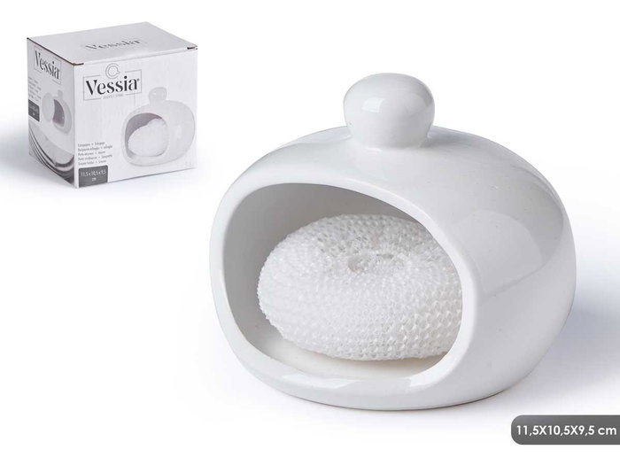 Vessia Estropajero Blanc avec Éponge en Céramique 12x10x10 cm (Set de 24) Vessia Estropajero Blanc avec Éponge en Céramique 12x10x10 cm (Set de 24)