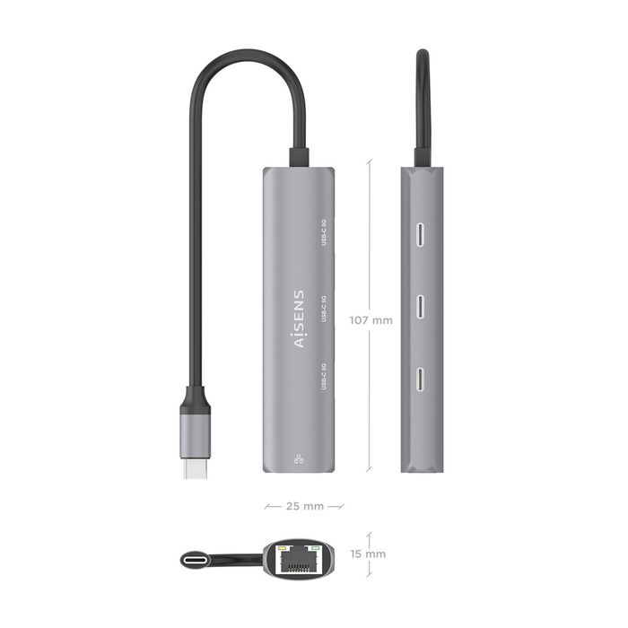 Hub USB Aisens ASUC-4P041-GR Gris