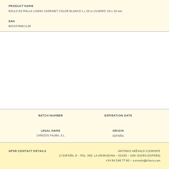 Faura Rouleau de maille légère cadrinet blanc 10 x 10 mm, 1 x 25 m