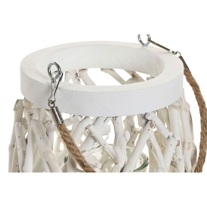 Bougeoir Home ESPRIT Blanc Bois Verre 35 x 35 x 32 cm (2 Unités)