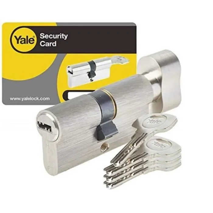 Yale YC1000+ Cylindre de Serrure à Bouton Débrayable 30x30 mm 6 Goupilles pour Porte - 4 Clés Réversibles Incluses