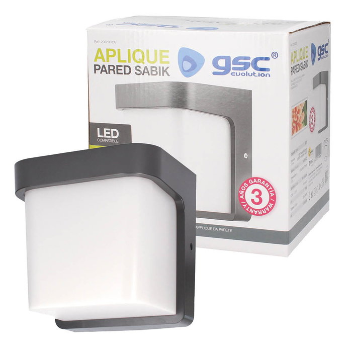 GSC Evolution Sabik Aplique mural Gris anthracite E27 IP54 18W