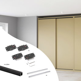 Emuca Kit de ferrures Flow 2 pour 2 portes coulissantes, rails 2,35 m, noir