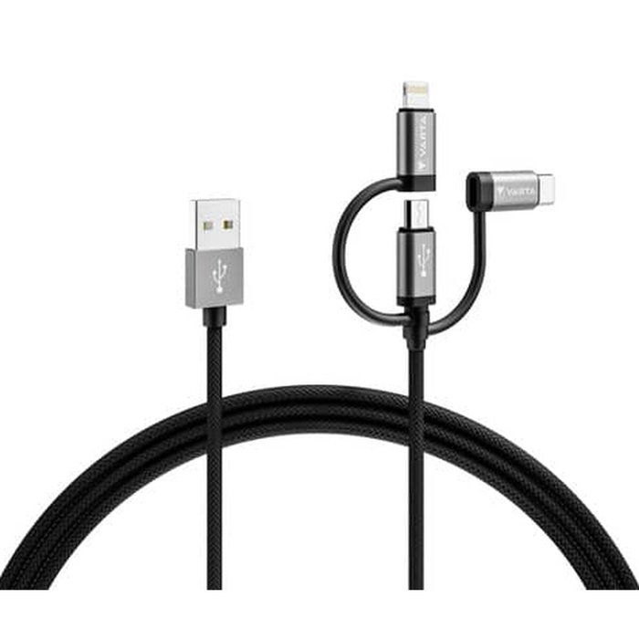 Câble USB Varta 2 m Noir 3-en-1 USB-C Micro USB Lightning