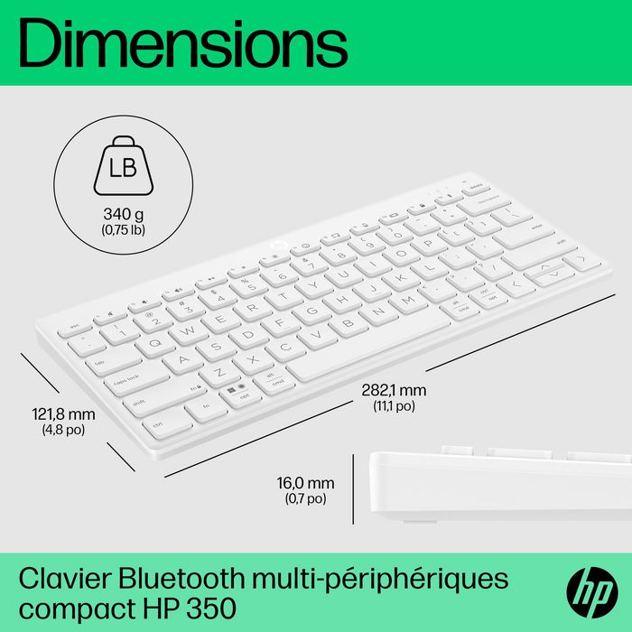 HP 350 Clavier Bluetooth multi-périphériques compact, Blanc