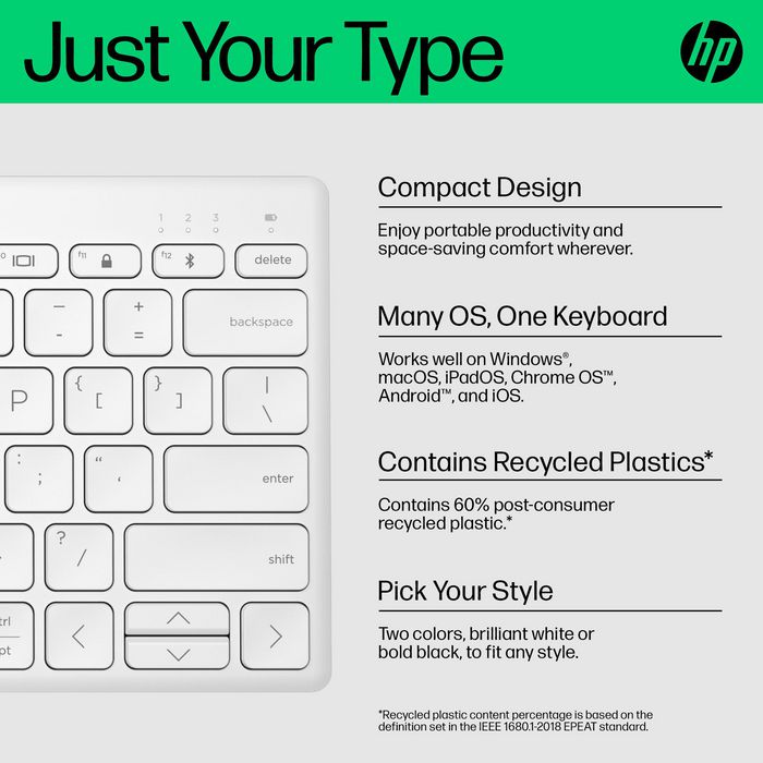 HP 350 Clavier Bluetooth multi-périphériques compact, Blanc