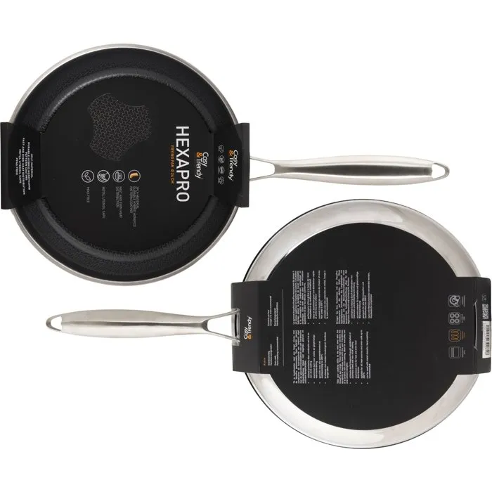 Cosy & Trendy - HEXAPRO - Poêle à frire en acier inoxydable 24 cm antiadhésif, revêtement céramique sans PFAS, compatible tous feux et induction