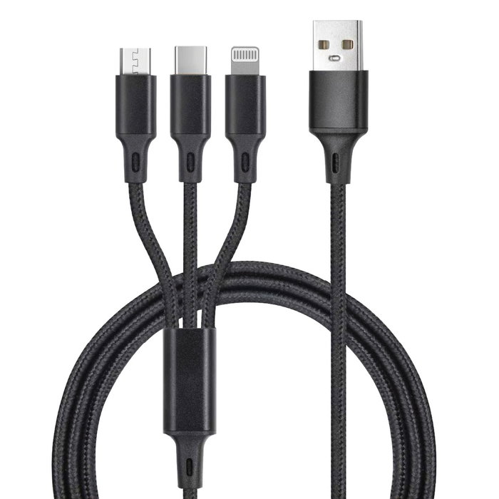 GSC Evolution Câble de charge 3 en 1 (USB Type-C, Lightning et Micro USB) nylon tressé 1,2 m GSC Evolution Câble de charge 3 en 1 (USB Type-C, Lightning et Micro USB) nylon tressé 1,2 m