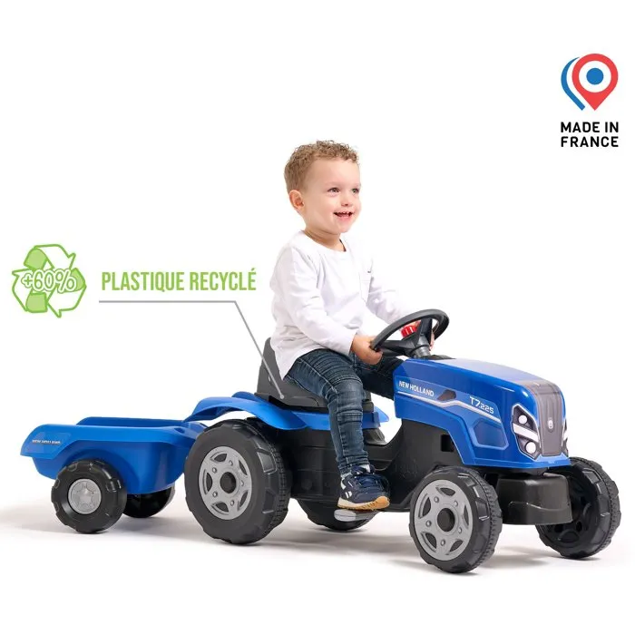 Falk Tracteur à pédales enfant New Holland T7 avec remorque amovible
