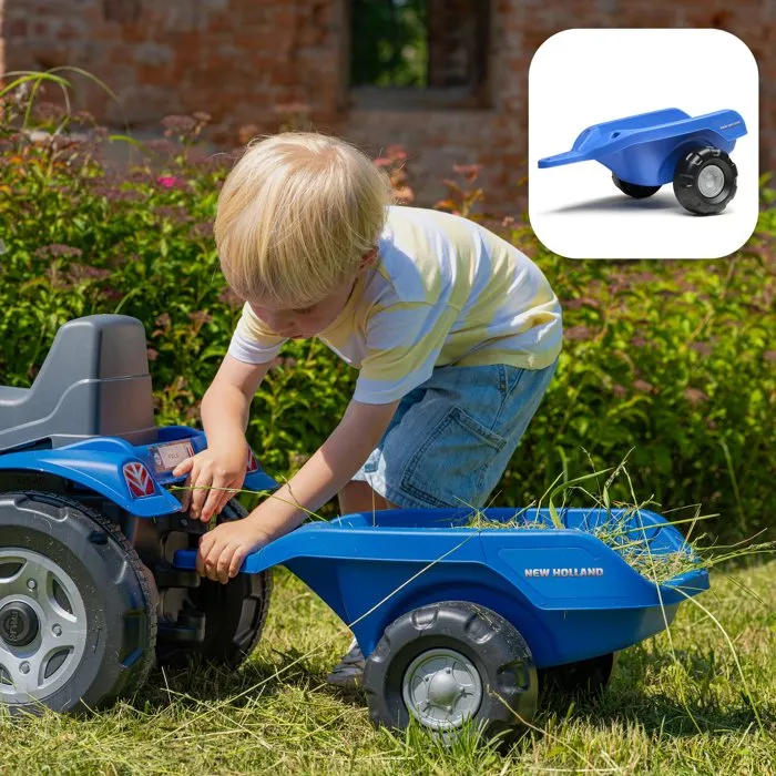 Falk Tracteur à pédales enfant New Holland T7 avec remorque amovible