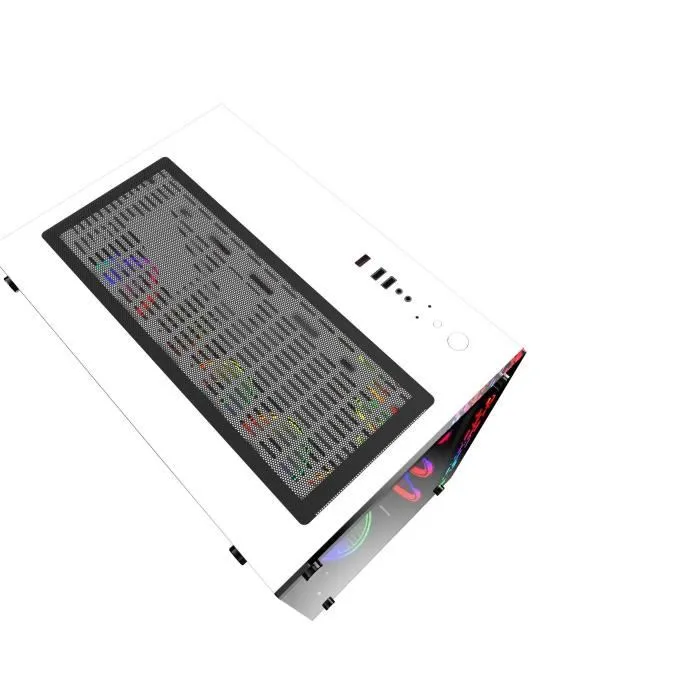 MRED Boîtier PC Gamer ATX Blanc RGB Crystal Sea - 7 baies, ventilateurs inclus, refroidissement optimisé