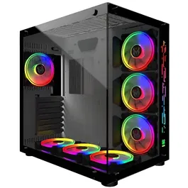 MRED Boîtier PC Gamer ATX Blanc RGB Crystal Sea - 7 baies, ventilateurs inclus, refroidissement optimisé