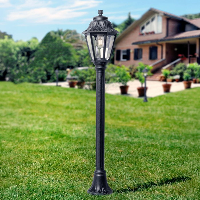Fumagalli Mizar/Anna Balise avec poteau Noir Cristal transparente E27 IP55 Résine UV Ø220 x 1100 mm