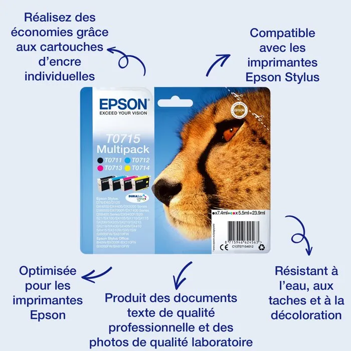 Epson Multipack T0715 DURABrite Ultra (C13T07154012) Noir, Cyan, Magenta, Jaune