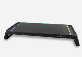 Deep Gaming Support pour Moniteur avec Hub USB 4 Ports, Éclairage RGB 10 Modes, Tiroir de Rangement et Support Smartphone, Noir