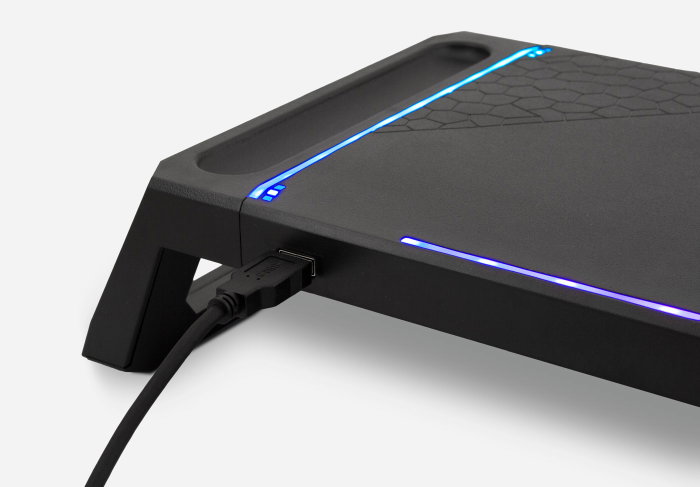 Deep Gaming Support pour Moniteur avec Hub USB 4 Ports, Éclairage RGB 10 Modes, Tiroir de Rangement et Support Smartphone, Noir