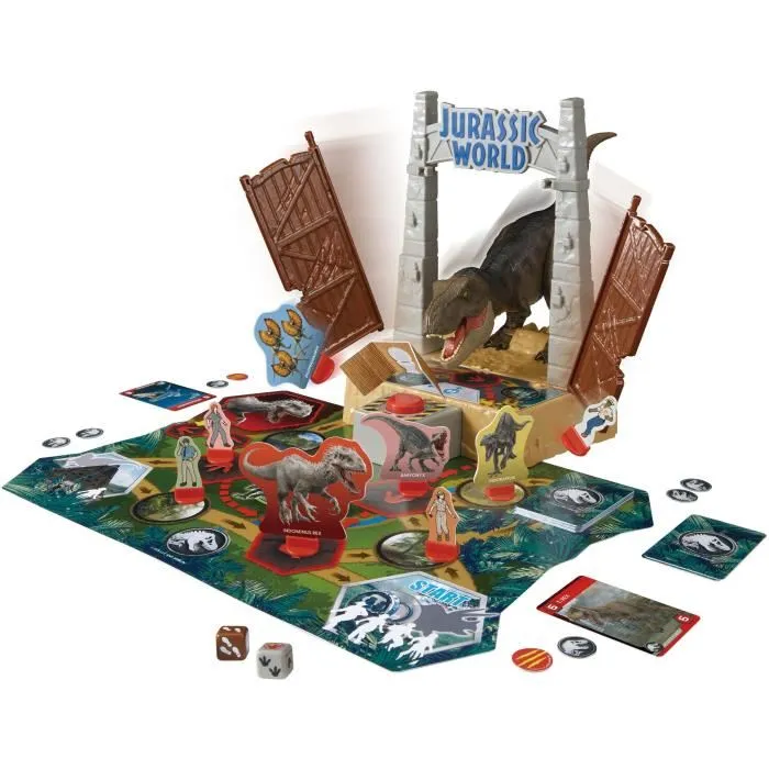 Epoch Jeu de société Jurassic World T-Rex Escape - Jeu familial d'action et de réflexe avec plateau et figurine de T-Rex, à partir de 5 ans