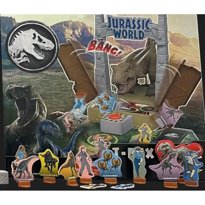 Epoch Jeu de société Jurassic World T-Rex Escape - Jeu familial d'action et de réflexe avec plateau et figurine de T-Rex, à partir de 5 ans