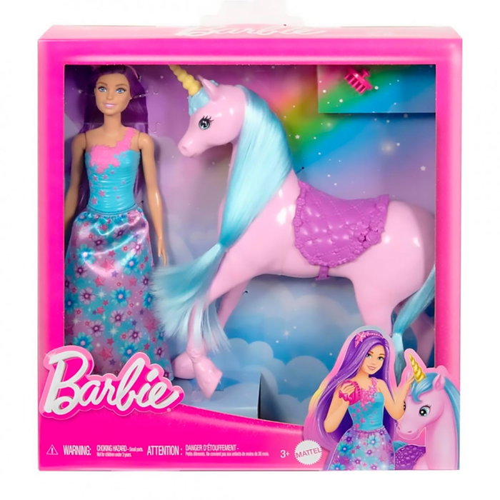 Barbie - Poupée Barbie et sa Licorne avec crinière et queue à coiffer - Jouet avec accessoires et paillettes - Référence Hyt62 Barbie - Poupée Barbie et sa Licorne avec crinière et queue à coiffer - Jouet avec accessoires et paillettes - Référence Hyt62